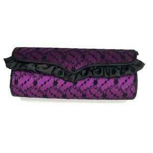 Purple with Black Lace & Ruffle Evening Clutch
